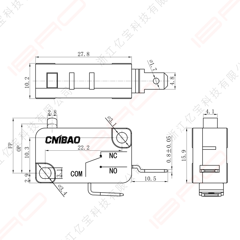 Gamintojas CNIBAO Įprastai atidarytas mikrojungiklis 16A 250VAC ribinis jungiklis (1)